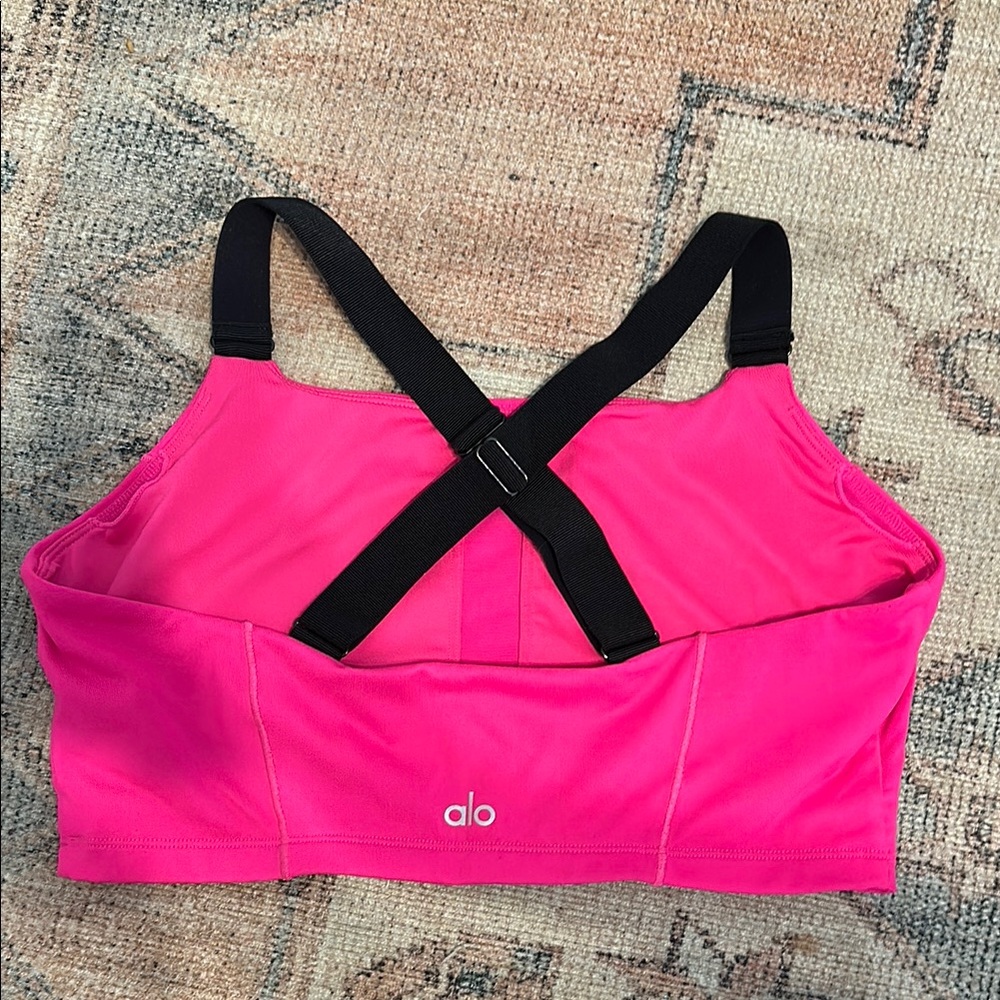 Alo Pink Sports Bra with Black Straps